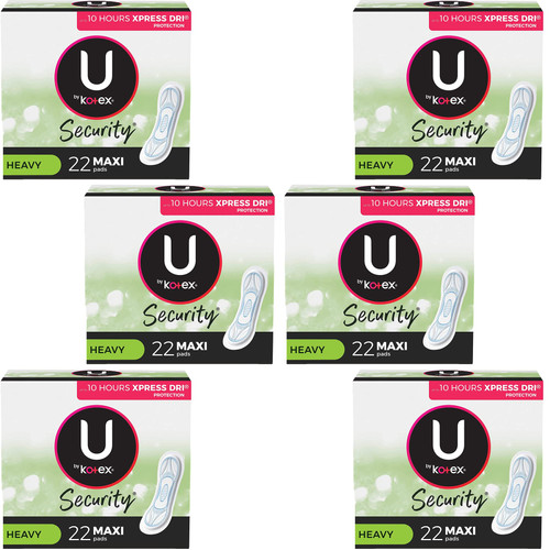 U by Kotex Maxi Pads, Long, Super Unscented 22 ea (Pack of 6)