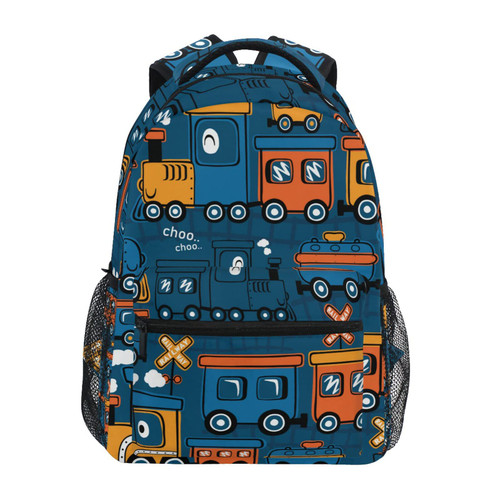 Krafig Colorful Funny Cartoon Steam Train Boys Girls Kids School Backpacks Bookbag, Elementary School Bag Travel Backpack Daypack