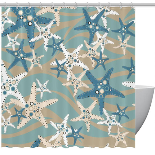 VAPOKF Shower Curtain for Bathroom Decor, Starfish Waterproof Polyester Fabric Bath Curtain Set with 12 Hooks - 66x72 Inches VAPOKF Shower Curtain for Bathroom Decor, Starfish Waterproof Polyester Fabric Bath Curtain Set with 12 Hooks - 66x72 Inches
