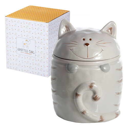 Cookie Jar - Cute Ceramic Cat Cookie Jar with Lid - Novelty Cat Treat Food Storage Jar Kitchen Canister for Countertop - Cat Gifts for Cat Lovers - Unique Cat Kitchen Accessories, 47oz (Mink Gray)