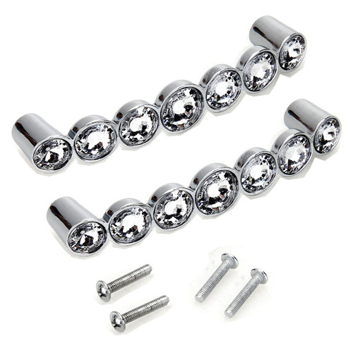Focefec 2PCS Cabinet Handle, Crystal Glass Pull Crystal Drawer Handle Handle for Drawer Cupboard Wardrobe Home Modern Decor Door Pull 96mm