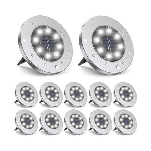 ZGWJ Solar Ground Lights, 12 Packs 8 LED Solar Garden Lamp Waterproof In-Ground Outdoor Landscape Lighting for Patio Pathway Lawn Yard Deck Driveway Walkway White