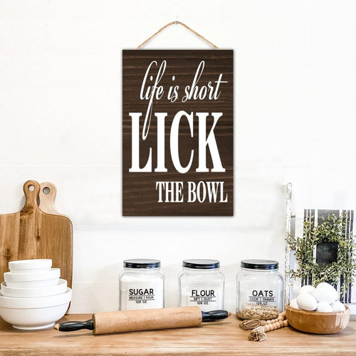 Funny Kitchen Wall Decor Sign Life Is Short Lick The Bowl Wall Art Decoration for Cabin Hanging Positive Established Wood Sign Wood Wall Sign Gift Indoor 8x12in Funny Kitchen Wall Decor Sign Life Is Short Lick The Bowl Wall Art Decoration for Cabin Hanging Positive Established Wood Sign Wood Wall Sign Gift Indoor 8x12in