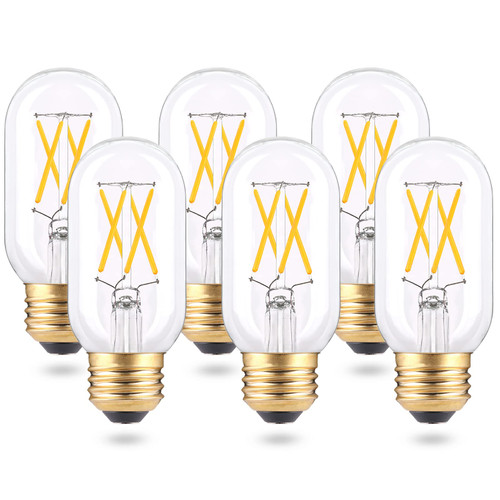 T45 LED Bulb 40W Equivalent, Dimmable Tubular E26 Edison LED Light Bulbs, 4Watt 3000K Soft Warm White, 6-Pack