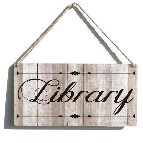 Library Sign Funny Farmhouse Library Wooden Hanging Sign Plaque Rustic Retro Wall Art Decor for Home Office School Decoration 12 x 6 Inches