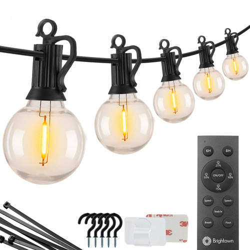 Brightown Outdoor String Lights with Remote, 58 Ft Globe Patio Lights with Clips Hooks, 4 Lighting Modes, 25 G40 Shatterproof Bulbs Waterproof Connectable Dimmable Hanging Lights for Backyard Party