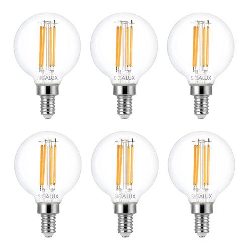 Sigalux Candelabra LED Light Bulbs Dimmable, E12 60 Watt Chandelier Light Bulbs, G16.5 Candle Light Bulbs, 2700K Warm White,500LM E12 LED Bulb for Chandeliers, Ceiling Fan, Pendant, 6 Pack