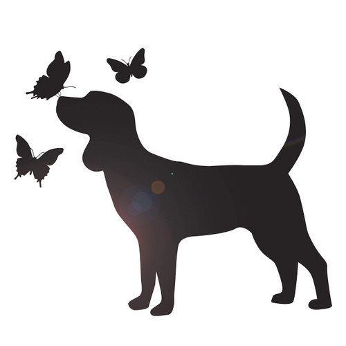 DesignToRefine Vinyl Wall Decal Puppy Dog with Butterflies Silhouette Pet Shop Grooming Stickers Mural Large Decor (ig6275) Black