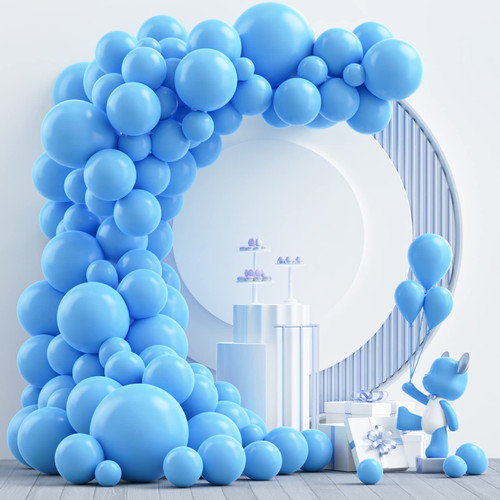 NISOCY Light Blue Latex Balloon Arch Garland Kit, 102PCS 18In 12In 10In 5In for Birthday Wedding Gender Reveal Baby Shower Sky Blue Theme Celebration Decoration