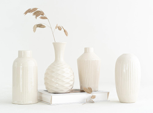 White Ceramic Vase Set - 4 Small Vases for Decor, Vases for Flowers, Decorative Vase for Pampas Grass, Minimalist Modern Home Decor, Centerpieces, Mantel, Shelf, Entryway, Bookshelf, Table Decor White Ceramic Vase Set - 4 Small Vases for Decor, Vases for Flowers, Decorative Vase for Pampas Grass, Minimalist Modern Home Decor, Centerpieces, Mantel, Shelf, Entryway, Bookshelf, Table Decor