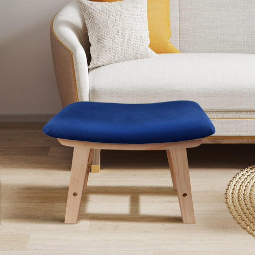 HOUCHICS Foot Stool, Foot Stool Small, Foot Stool Under Desk, Wood Foot Stool for Living Room, Bedroom and Kitchen (Wood Legs-Blue Cover)