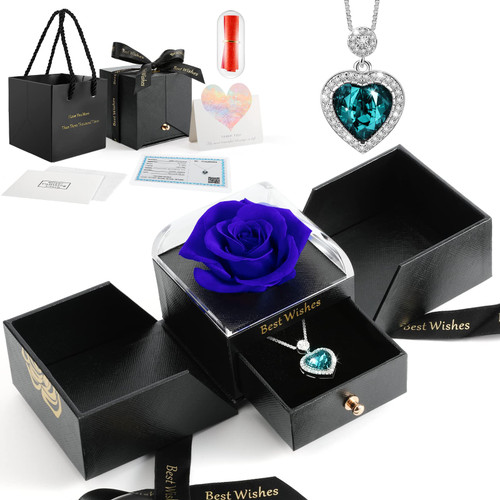 Preserved Flower Rose with Heart Necklace 925 Sterling Silver, Eternal Rose Gifts for Her Wife Girlfriend on Christmas Valentines Day Anniversary Wedding, Birthday Gift for Mom Grandma Sister (Blue) Preserved Flower Rose with Heart Necklace 925 Sterling Silver, Eternal Rose Gifts for Her Wife Girlfriend on Christmas Valentines Day Anniversary Wedding, Birthday Gift for Mom Grandma Sister (Blue)