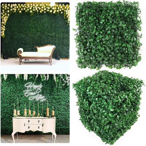 Boshen 10" x 10" Artifical Boxwood Panels Grass 6PCS Grass Wall Backdrop Boxwood Hedge Wall Panels Greenery Backdrop UV Protected Artificial Grass Wall Decor for Party Wedding Backyard Indoor Outdoor