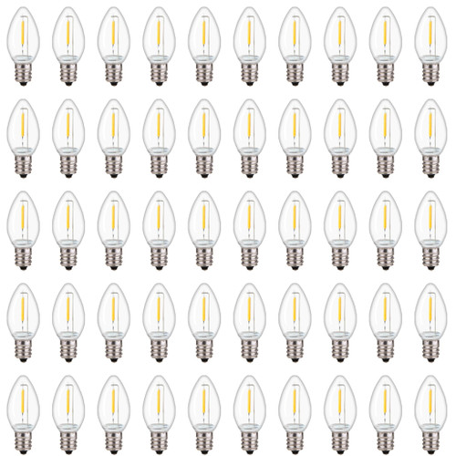 BORT 50 Pack-C7 LED Replacement Light Bulb for Christmas String Light, 0.6 Watt Equivalent to 7 Watt, Warm White 2700K, E12 Candelabra Base (50 Pack)