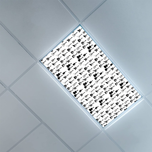 Fluorescent Light Covers for Ceiling Light Diffuser Panels-Music Pattern-Fluorescent Light Covers for Classroom Office-Office & Classroom Decorations,White Black Grey
