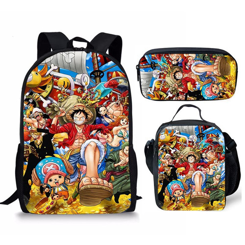 Gnucviop Anime Backpack Set School Backpack Large Capacity Daypack with Lunch Box and Pencil Case for Boys Girls
