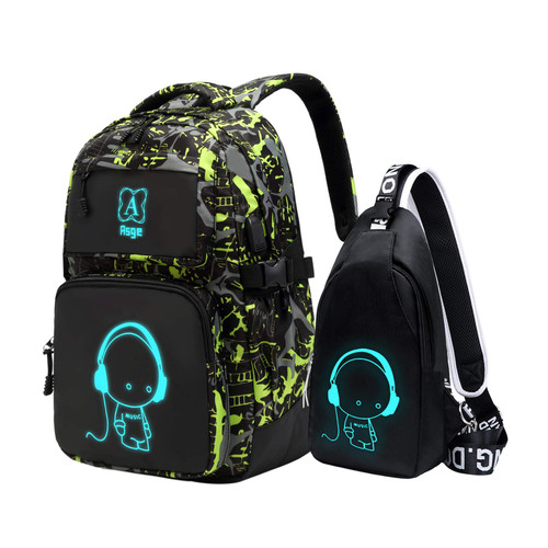 Asge boys backpack for kids camo bookbag for middle school bags travel back pack (Green)