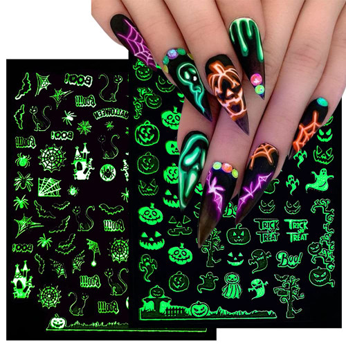 6 Sheets Halloween Nail Art Stickers Decals Charm Decoration, Halloween 3D Adhesive Luminous Nail Art Supplies Ghost Pumpkin Spider Web Bat Designer Stickers for Nail Art Decoration Designs 6 Sheets Halloween Nail Art Stickers Decals Charm Decoration, Halloween 3D Adhesive Luminous Nail Art Supplies Ghost Pumpkin Spider Web Bat Designer Stickers for Nail Art Decoration Designs