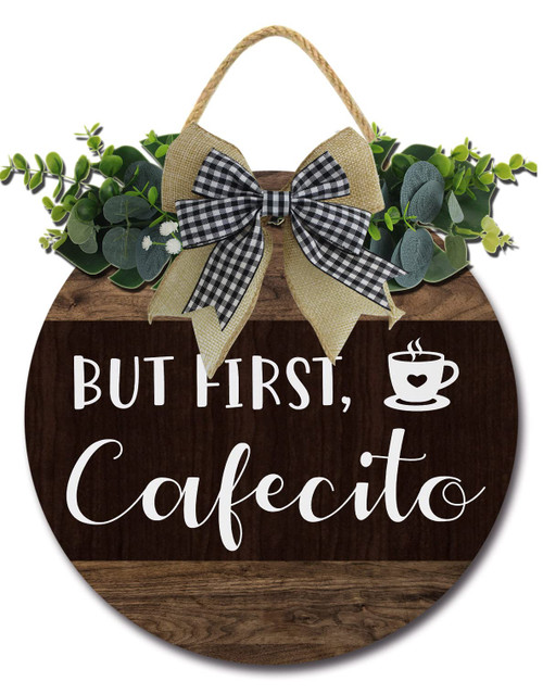 Sokomurg But First Cafecito Coffee Bar Decor Sign?Farmhouse Wall Decor Wooden Round Retro Rustic Coffee Bar Decor Coffee Lover Coffee Station Decor Home Office Kitchen