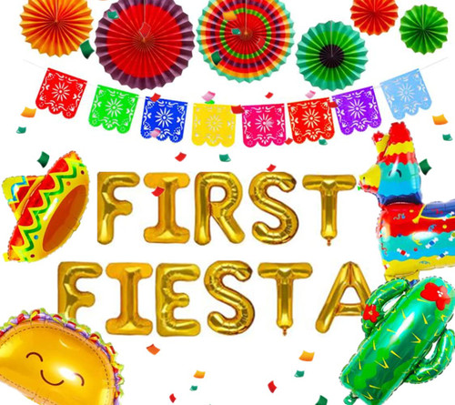JeVenis Gold First Fiesta Birthday Decoration First Fiesta Balloons First Fiesta Backdrop First Fiesta High Chair Banner Taco Bout First Decoration Taco Bout UNO Party Decoration