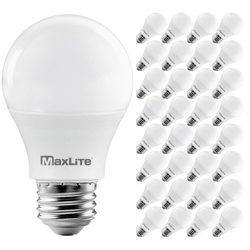 MaxLite 32-Pack A19 LED Bulb, Enclosed Fixture Rated, 60W Equivalent, 800 Lumens, Dimmable, E26 Medium Base, 2700K Soft White