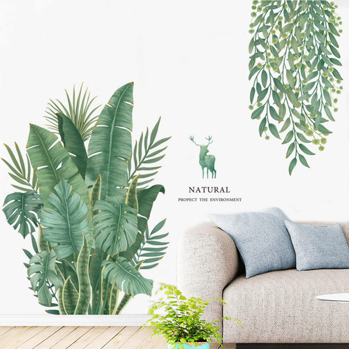 Tropical Leaves Wall Decals Removable Jungle Green Palms Tree Plant Wall Stickers for Living Room Kids Room Bedroom Playroom Decor (Plant A)