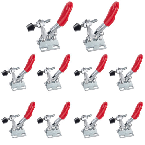 chfine 10 Pack Hold Down Toggle Clamps 201A, Small Quick Release Horizontal Toggle Clamp Holding Capacity 60 lbs / 27kg, Woodworking Latch Antislip Red Grip Hold Down Hand Tool, GH-201A