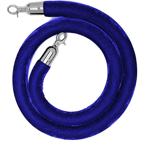 5Ft Velvet Stanchion Rope, Blue Crowd Control Barriers for Stanchion Posts Queue Pole, Rope Safety Barrier with Silver Plated Hooks, Thick Stanchion Queue Barrier Rope for Carpet Events