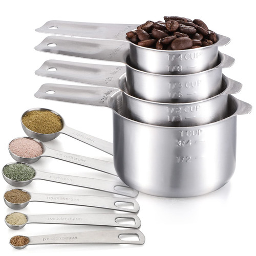 Stainless Steel Measuring Cups and Spoons Set,4 Nesting Metal Measuring Cups and 6 Measuring Spoons for Baking & Cooking, Kitchen Measuring Tools