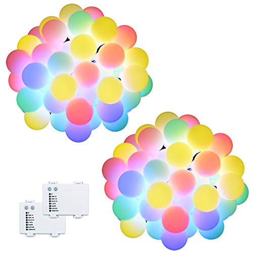 Vmanoo String Lights Battery Powered, 40 LED Globe Fairy String Lights, Outdoor Indoor Decor Lighting for Christmas Garden Path Patio Lawn Holiday Wedding Party, 2-Pack (Multi Color)