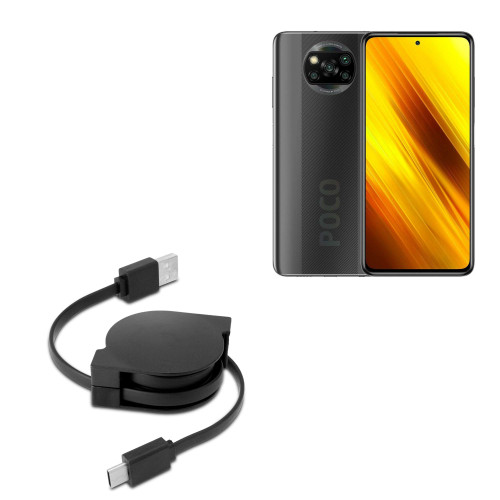 BoxWave Cable Compatible with Poco X3 - miniSync - USB-A to USB Type-C, Retractable Cable - USB-A to USB Type-C for Poco X3