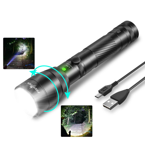 PEETPEN L45 Rechargeable Tactical Flashlights 2000 High Lumens, Super Bright Zoomable Flashlight, Waterproof IPX6 4 Modes Long Working Time, Emergency Flash Light, Camping Hiking Outdoor Survival