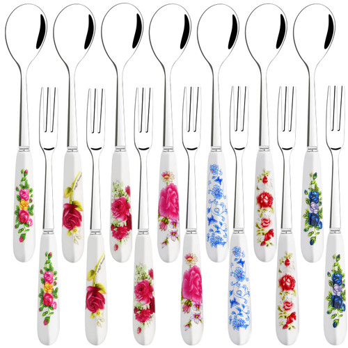 14 Pcs Dessert Forks and Spoons Silverware Set,Stainless Steel Small Appetizer Forks,Mini Coffee Spoons Salad Fork with Ceramics Handle,Cake Forks Tea Spoons for Dessert,Salad,Appetizer,Cocktail,Fruit 14 Pcs Dessert Forks and Spoons Silverware Set,Stainless Steel Small Appetizer Forks,Mini Coffee Spoons Salad Fork with Ceramics Handle,Cake Forks Tea Spoons for Dessert,Salad,Appetizer,Cocktail,Fruit