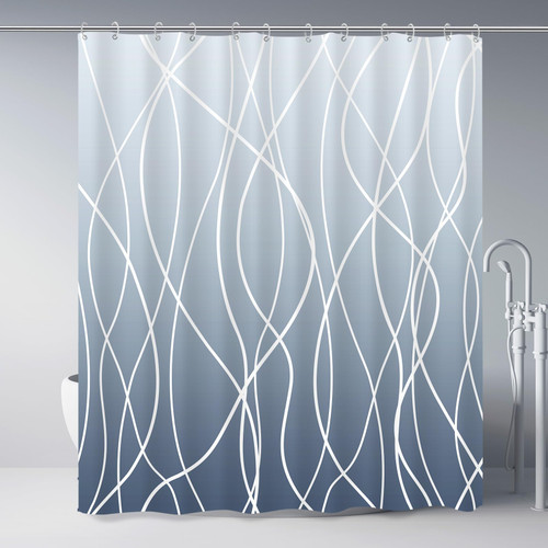 Punkray Ombre Blue Shower Curtain for Bathroom with Hooks,White Shower Curtain Set,Stripe Bath Curtains Decorative Shower Curtains Water Repellent Washable, 72x72