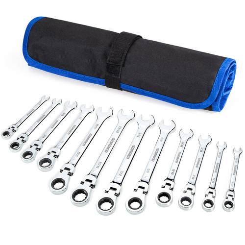 SORAKO Ratcheting Wrench Set Flex Head, 12 Piece SAE Combination Ratchet Wrench kit, 1/4? - 13/16? Chrome Vanadium Steel Wrenches with Bit Socket Wrench Adapter&Roll Pouch