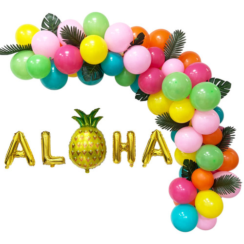Aloha Luau Hawaiian Balloons Garland Arch Kit 60 Pcs Gold ALOHA Foil Balloons Summer Tiki Tropical balloons party decor