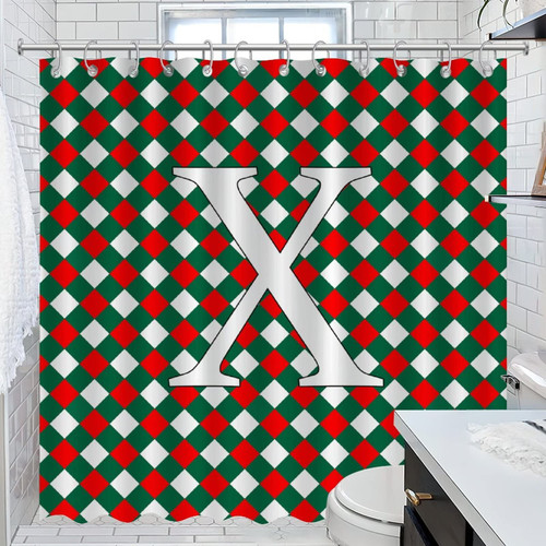 COVOME Shower Curtain for Bathroom Initial Letter X Bathroom Shower Curtain Sets Monogram Buffalo Check Rustic Bathroom Shower Curtain Bathroom Decor 72x72 Inch