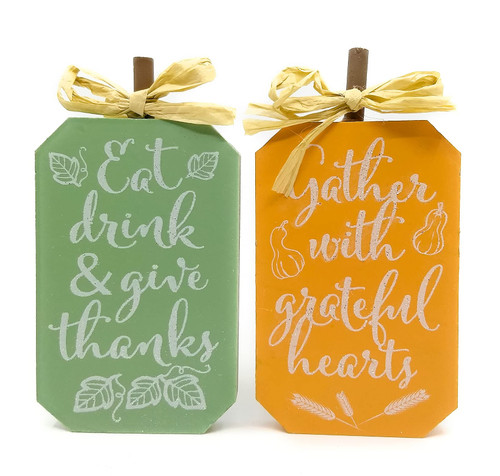 Charmed By Dragons Farmhouse Fall Harvest Decor Shelf Sitter Signs (Green & Orange Pumpkins)
