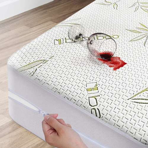 Bamboo Mattress Protector with Zipper - 100% Waterproof Full Size Cooling Mattress Cover - Ultra Soft Jacquard Fabric Breathable Noiseless Mattress Pad Cover - Zippered Mattress Encasement Bamboo Mattress Protector with Zipper - 100% Waterproof Full Size Cooling Mattress Cover - Ultra Soft Jacquard Fabric Breathable Noiseless Mattress Pad Cover - Zippered Mattress Encasement