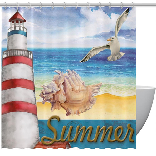 VAPOKF Shower Curtain for Bathroom Decor, Summer Beach Waterproof Polyester Fabric Bath Curtain Set with 12 Hooks - 66x72 Inches