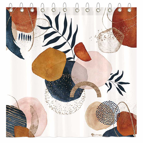 Funnytree Mid Century Abstract Shower Curtain for Bathroom Set Modern Orange Geometric Neutral Minimalist Home Bath Bathtub Decorations Decor Durable Machine Washable with 12 Hooks 72" x 72"