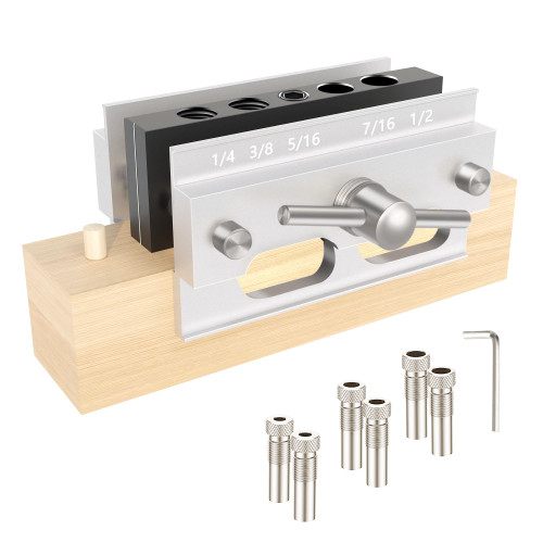 BELLO YON Self Centering Doweling Jig Kit Jig Accessories, 6 Drill Guide Bushings Set, Drill Jig for Straight Holes Biscuit Joiner Set, Adjustable Width Woodworking Locator Joints Tools