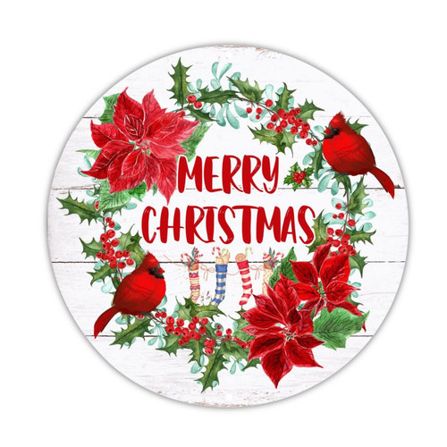 Welcome Sign Merry Christmas Candy Sock Round Aluminum Sign Red Bird Christmas Mistletoe Wreath Sign Christmas Joy Metal Signs Posters For Men Cave Garage Brewery Bar Wall 9x9in