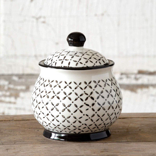 Park Hill Collection EAW00134 Norden Pattern Sugar Bowl with Lid, 4-inch Height, Ceramic