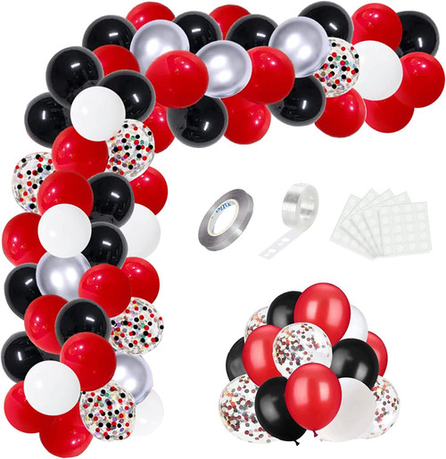 Red Black and Silver Balloon Garland Arch Kit,100PCS Red Black White Silver and Confetti Latex Balloons for Poker Casino Birthday Graduation Wedding Party Decorations Supplies Red Black and Silver Balloon Garland Arch Kit,100PCS Red Black White Silver and Confetti Latex Balloons for Poker Casino Birthday Graduation Wedding Party Decorations Supplies