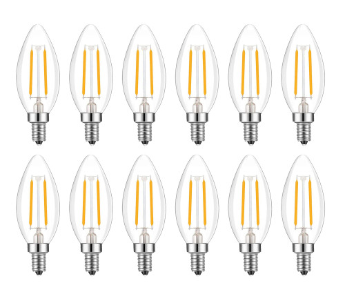 Lamsky E14 LED Bulb 2700K Warm White 2W,Equivalent to E14 Incandescent Bulb 20W-25W,Clear Vintage E14 European Base Bulb for Chandelier,Pendant Light(12 Pack)