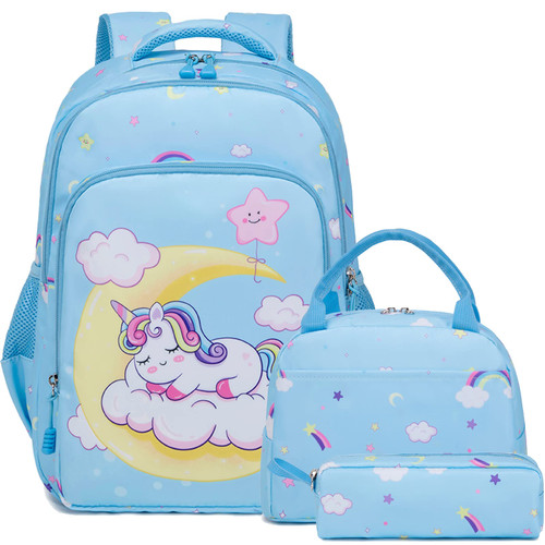 Dafelile Unicorn Backpack for Girls,Girls School Backpack Kids Backpacks Elementary Kindergarten School Bags With Chest Strap and Lunch Bag