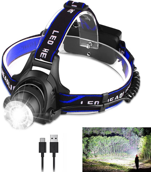 LED Headlamp USB Rechargeable, Head Lamp Super Bright 8000 High Lumen with 3 Modes, Zoomable, Waterproof Headlight for Camping Hunting Running Fishing Biking LED Headlamp USB Rechargeable, Head Lamp Super Bright 8000 High Lumen with 3 Modes, Zoomable, Waterproof Headlight for Camping Hunting Running Fishing Biking