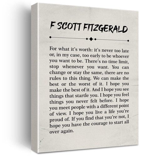 F Scott Fitzgerald for What It's Worth Quote Canvas Wall Art Inspirational Poster Picture Artwork 11.5"x15" Painting for Home Living Room Office Decor (Wooden Framed)