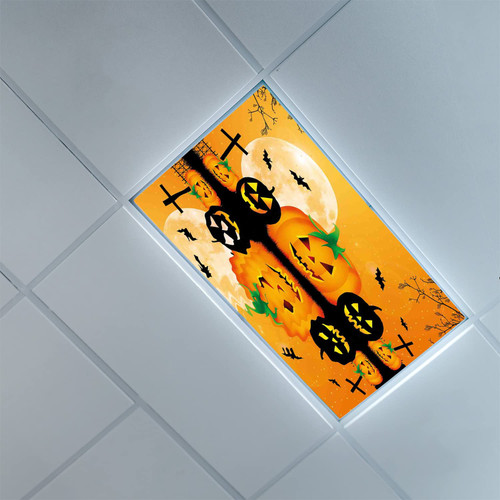 Fluorescent Light Covers for Classroom Office-Halloween Pattern-Fluorescent Light Covers for Classroom Office-2ft x 4ft Drop Ceiling Fluorescent Decorative,Orange Black